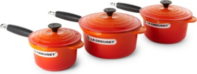 LE CREUSET Cast iron saucepan set three-piece (Volcanic