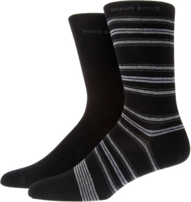 HUGO BOSS Pack of two plain and striped socks