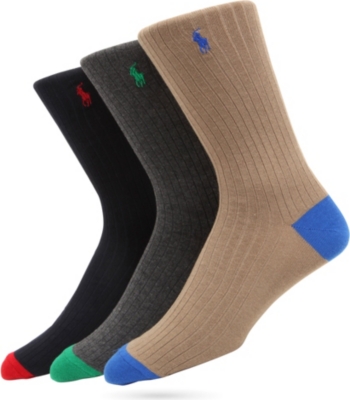 RALPH LAUREN Pack of three contrast-colour socks