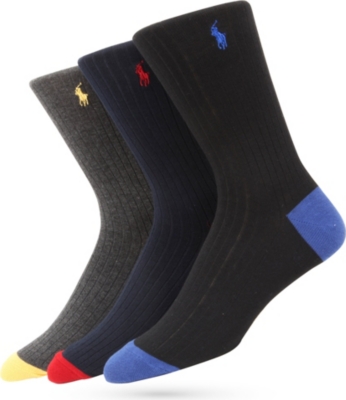 RALPH LAUREN Pack of three contrast-colour socks
