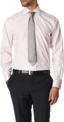 DUCHAMP Floral Jacquard tailored fit double cuff shirt (Pink