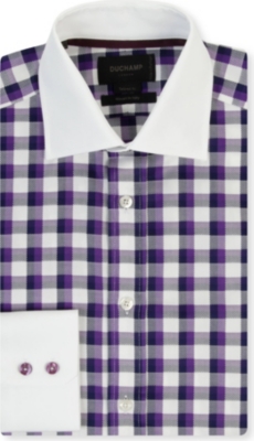 DUCHAMP Checked tailored-fit single-cuff shirt