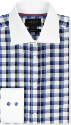 DUCHAMP Checked tailored-fit single-cuff shirt