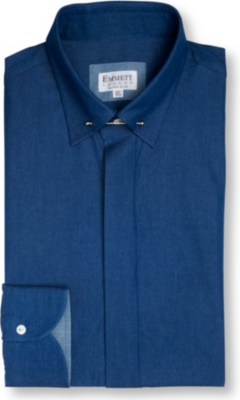 EMMETT LONDON Collar-bar chambray slim fit single cuff shirt