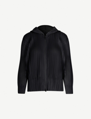 PLEATS PLEASE ISSEY MIYAKE: Open-front pleated knitted jersey hoody