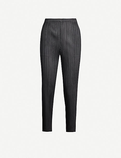 PLEATS PLEASE ISSEY MIYAKE: Pleated slim-fit knitted jersey trousers