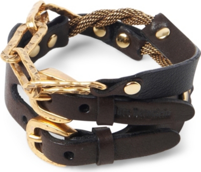 MARC BERNSTEIN NEW YORK Double buckle cuff with chain detail (Espresso/ant gold