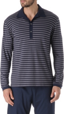 NATURALLY Dylan striped long-sleeved polo shirt