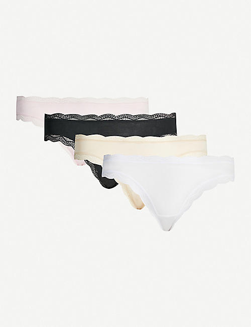 STRIPE & STARE: Pack of four lace stretch-jersey briefs