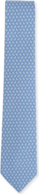 FERRAGAMO Horseshoe and flower-printed silk tie