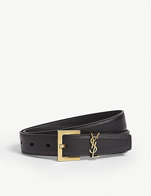 SAINT LAURENT: Logo-buckle leather belt
