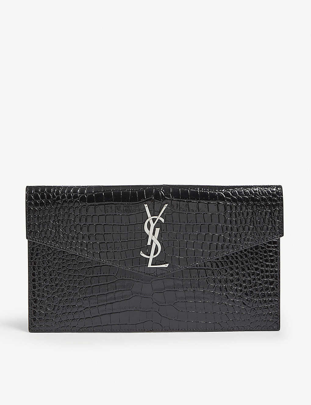 Uptown croc-embossed leather pouch(7726711)