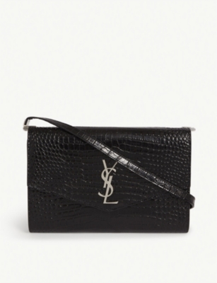 Uptown croc-embossed leather wallet-on-chain(8439110)