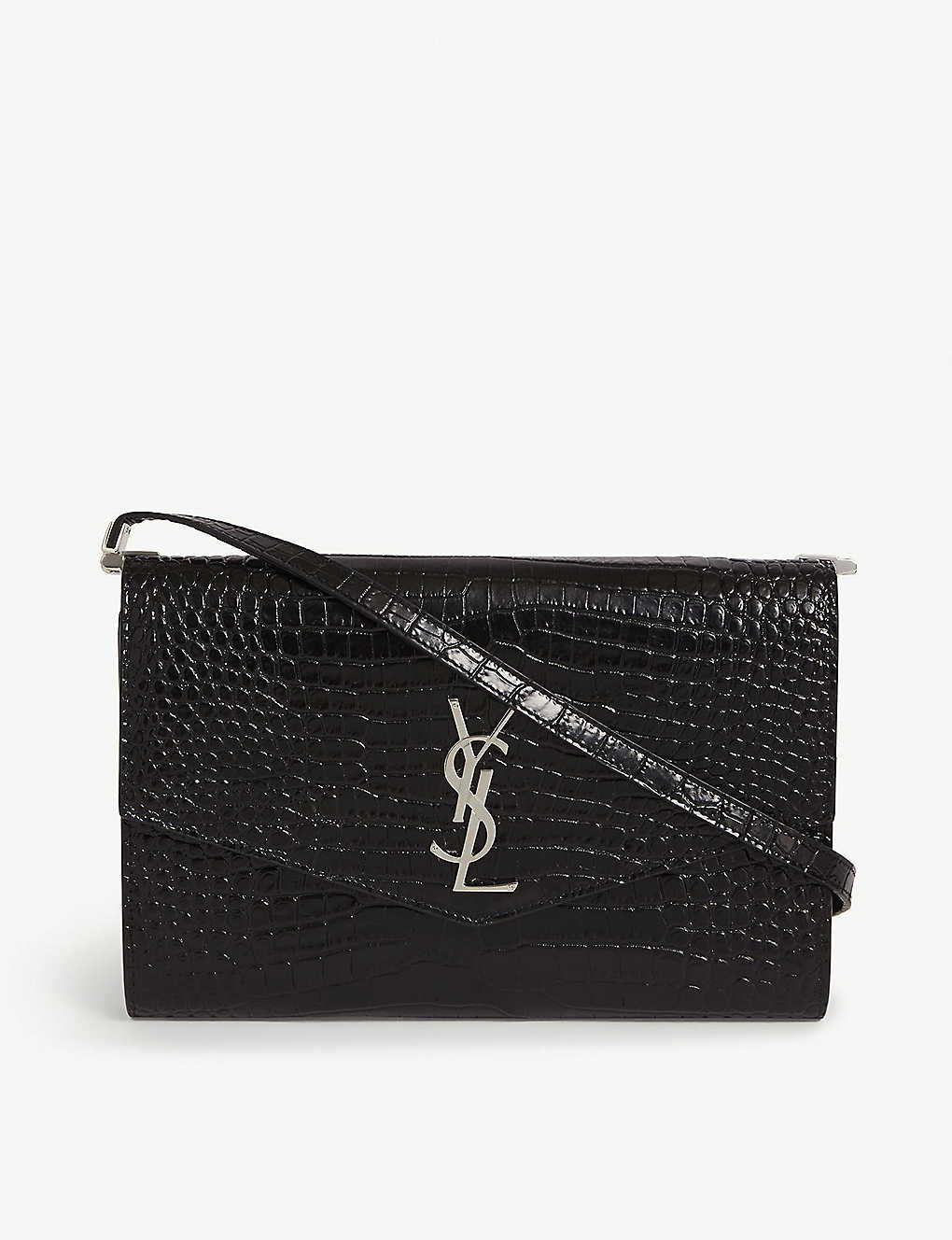 Uptown croc-embossed leather wallet-on-chain(8439110)