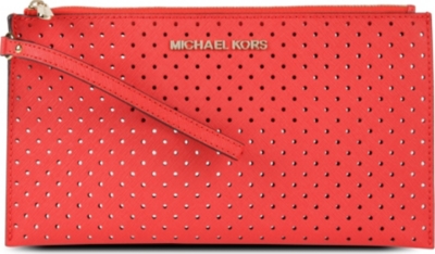 MICHAEL KORS Jet Set perforated-leather clutch
