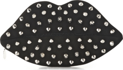 LULU GUINNESS Studded Lips suede and snakeskin clutch
