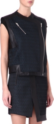 HELMUT LANG Leather jacquard sleeveless biker jacket