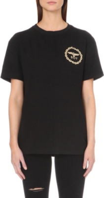 BOY LONDON Eagle-Print Cotton-Jersey T-Shirt in Black/Gold | ModeSens
