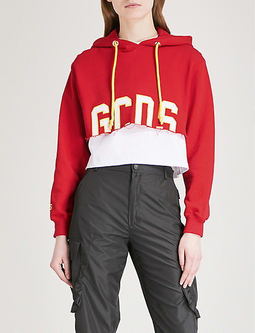 GCDS - Selfridges | Shop Online GCDS Logo-print cotton-jersey cropped hoody