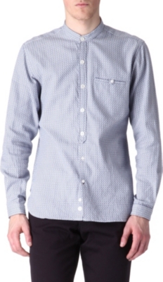 OLIVER SPENCER Textured-diamond collarless single-cuff shirt