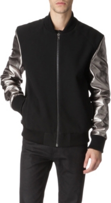 BLOOD BROTHER Leather-sleeved varsity bomber jacket