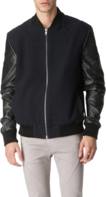 BLOOD BROTHER Leather-sleeved varsity bomber jacket