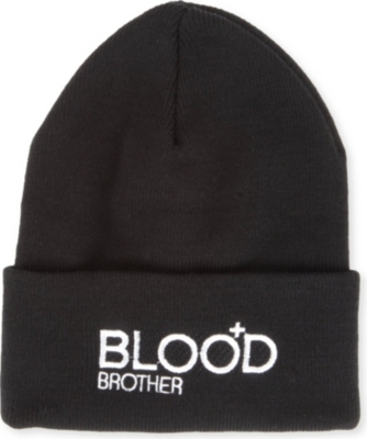 BLOOD BROTHER Embroidered logo beanie hat
