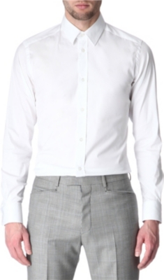 HUNTER GATHER Stretch-poplin tailored-fit single-cuff shirt