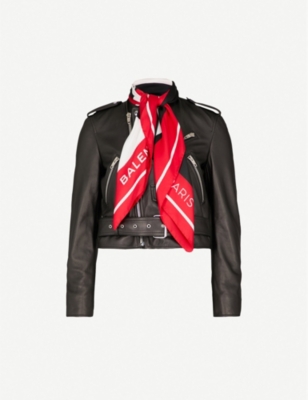 balenciaga leather jacket with scarf