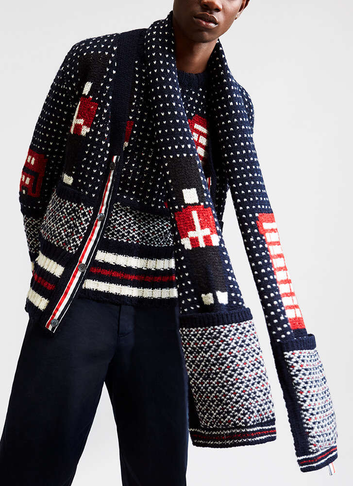 Exclusive Thom Browne jumper and scarf