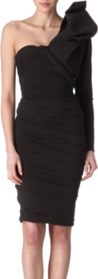 LANVIN Asymmetric ruched-sleeve dress