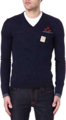 D SQUARED Denim detail v-neck jumper
