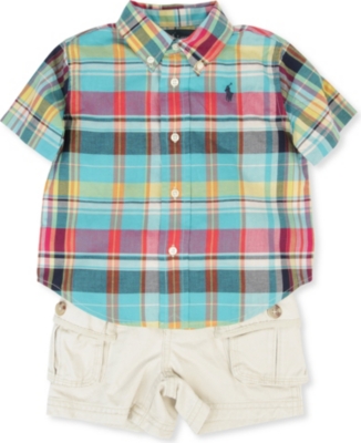 RALPH LAUREN Checked shirt and cargo shorts set 9-24 months