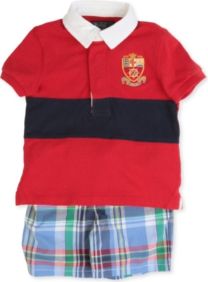 RALPH LAUREN Chest stripe rugby top and short set 3-9 months