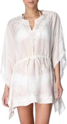JULIET DUNN Floral embroidered silk poncho