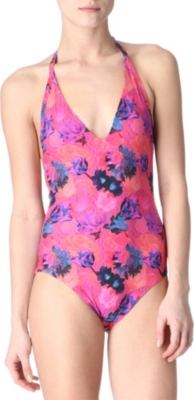 MATTHEW WILLIAMSON Acid Floral halterneck swimsuit