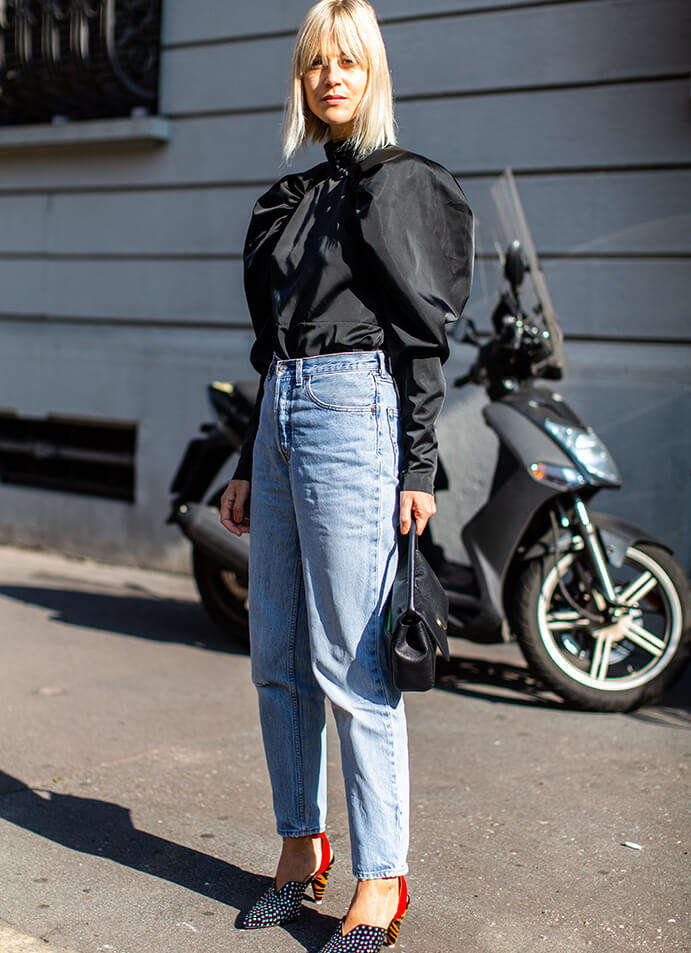 Street style image of lady in denim