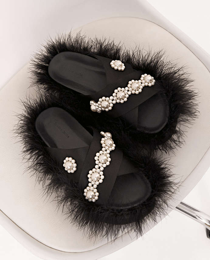 Simone Rocha faux pearl and feather embellished slides