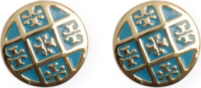 TORY BURCH Enamel T 16-carat gold-plated stud earrings