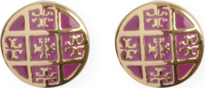 TORY BURCH Enamel T 16-carat gold-plated stud earrings