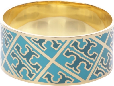 TORY BURCH Enamel T 16-carat gold-plated bangle
