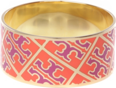 TORY BURCH Enamel T 16-carat gold-plated bangle