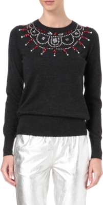 MARKUS LUPFER Rose jewelled collar wool jumper