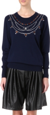 MARKUS LUPFER Rose jewelled collar wool jumper