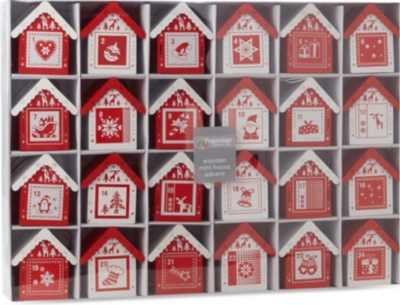 PREMIER DECORATIONS - 24 piece wooden mini house advent calendar