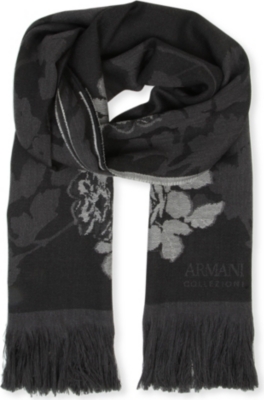 ARMANI COLLEZIONI Floral fringed wool scarf