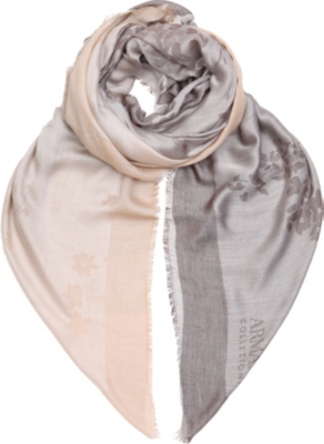 ARMANI COLLEZIONI Flower fringe modal-blend scarf