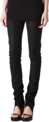 RICK OWENS Coated skinny mid-rise jeans