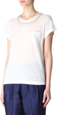SACAI Pearl and crystal t-shirt