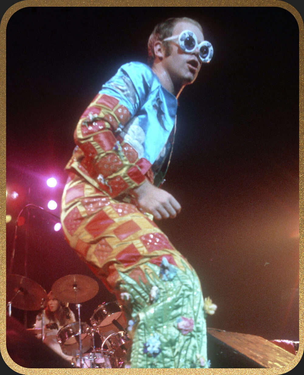 Elton John in Yellow Brick Road suit by Annie Reavey